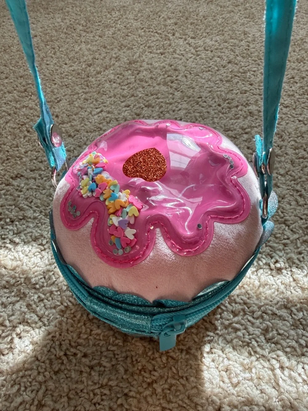 Claire's Pink Donut Shaker Crossbody with Teal Strap